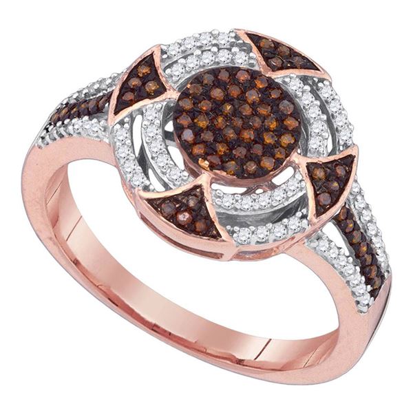 Round Red Color Enhanced Diamond Circle Cluster Ring 1/3 Cttw 10KT Rose Gold