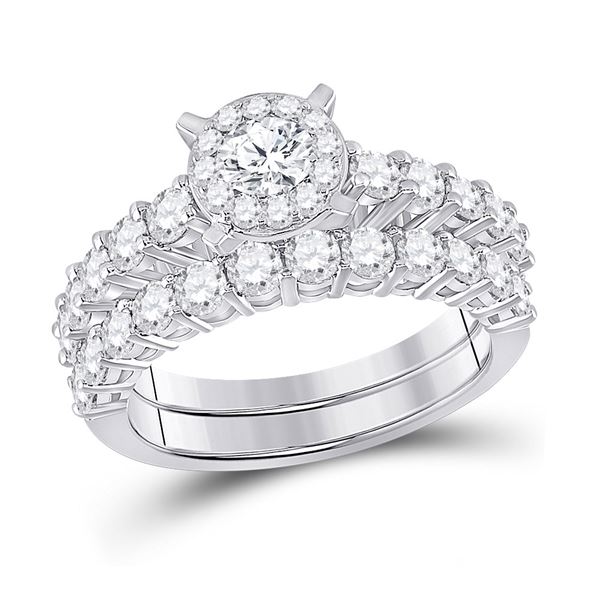 Diamond Bridal Wedding Ring Band Set 2 Cttw 14KT White Gold