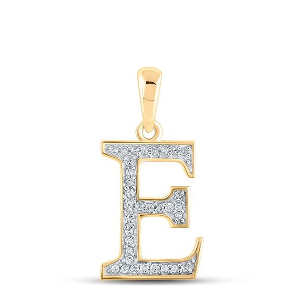 Round Diamond Initial E Letter Pendant 1/12 Cttw 10KT Yellow Gold