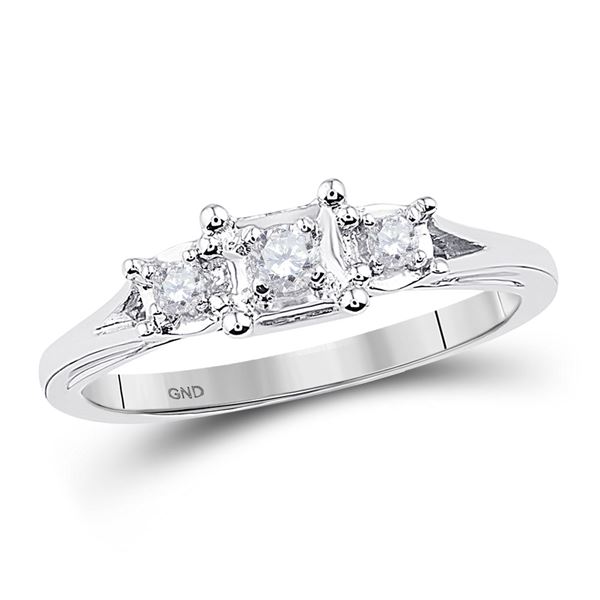Diamond 3-stone Bridal Wedding Engagement Ring 1/10 Cttw 10KT White Gold