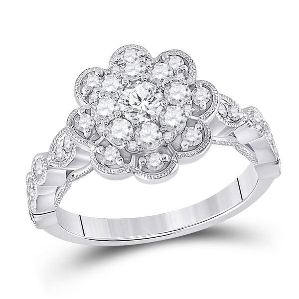 Diamond Halo Bridal Wedding Engagement Ring 1 Cttw 14KT White Gold