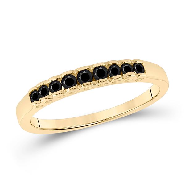 Princess Black Color Enhanced Diamond Band Ring 1/4 Cttw 10KT Yellow Gold