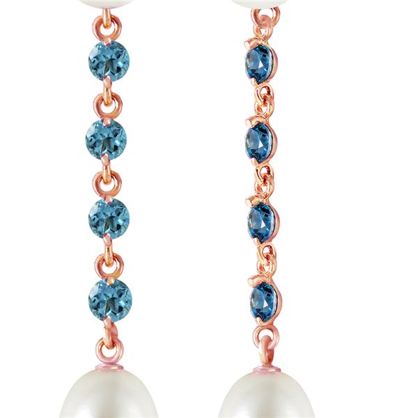 Genuine 11 ctw Blue Topaz & Pearl Earrings 14KT Rose Gold - REF-28K8V