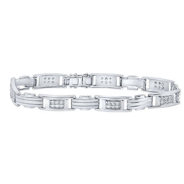 Round Diamond Rectangle Link Fashion Bracelet 1 Cttw 10KT White Gold
