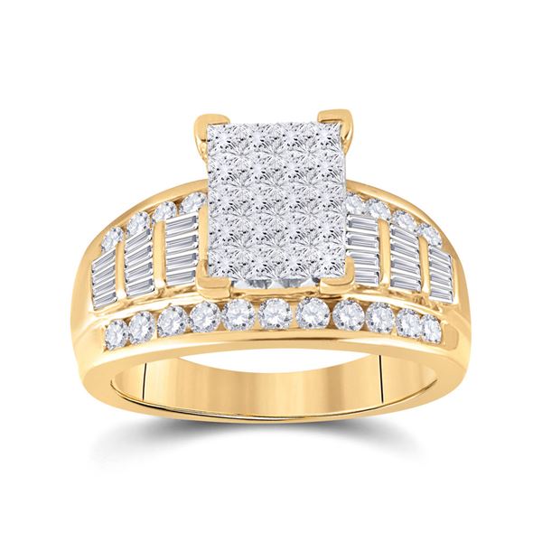 Cluster Bridal Wedding Engagement Ring 1-1/2 Cttw 10KT Yellow Gold