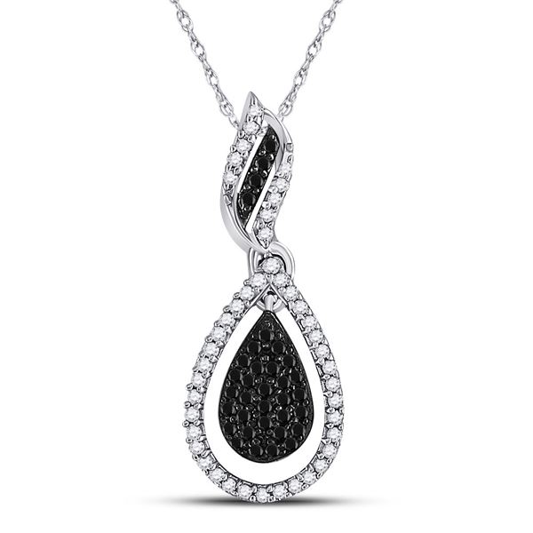 Round Black Color Enhanced Diamond Teardrop Pendant 1/3 Cttw 10KT White Gold