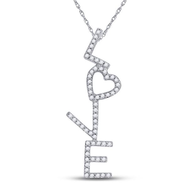 Round Diamond Cascading Love Heart Pendant 1/5 Cttw 10KT White Gold