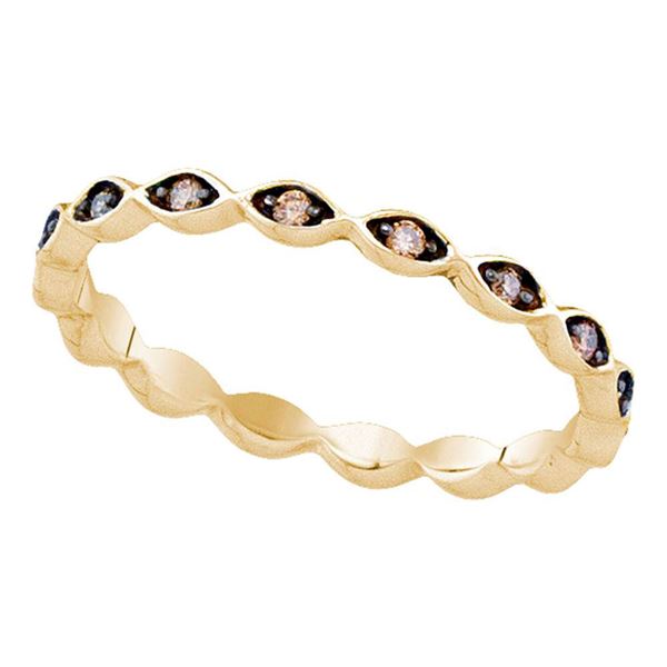 Round Brown Diamond Band Ring 1/10 Cttw 10KT Yellow Gold