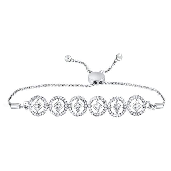 Round Diamond Joined Circles Bolo Bracelet 1/3 Cttw 10KT White Gold