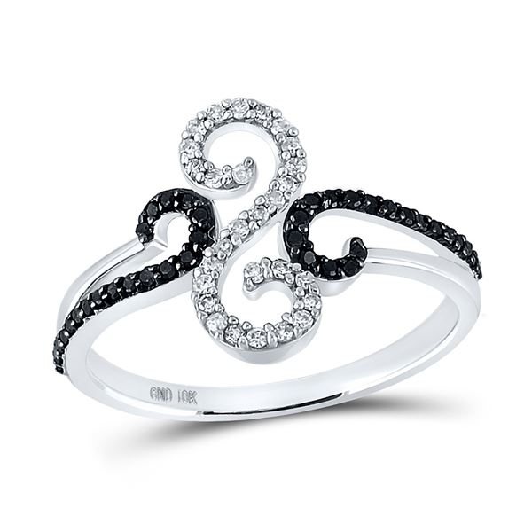 Round Black Color Enhanced Diamond Swirl Ring 1/5 Cttw 10KT White Gold