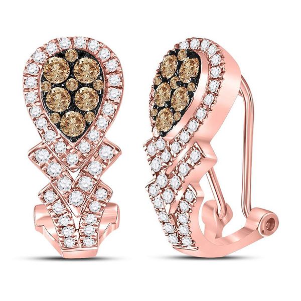 Round Brown Diamond Hoop Earrings 1 Cttw 14KT Rose Gold
