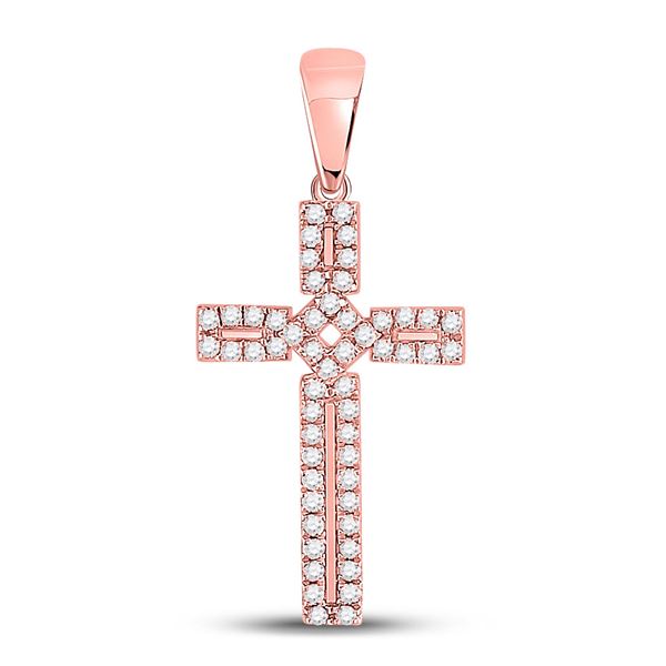 Round Diamond Roman Cross Pendant 1/3 Cttw 10KT Rose Gold