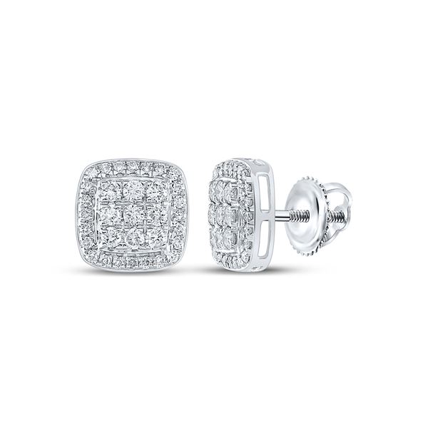Round Diamond Square Earrings 1 Cttw 10KT White Gold