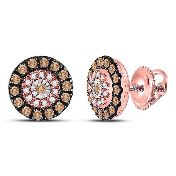 Round Brown Diamond Halo Earrings 1/2 Cttw 14KT Rose Gold
