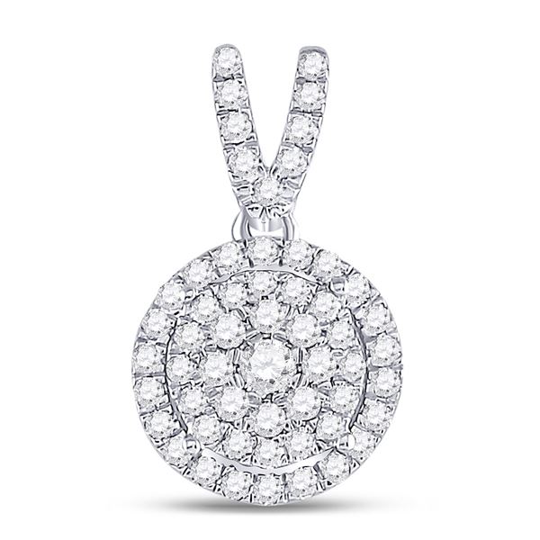Round Diamond Circle Frame Cluster Pendant 3/8 Cttw 10KT White Gold