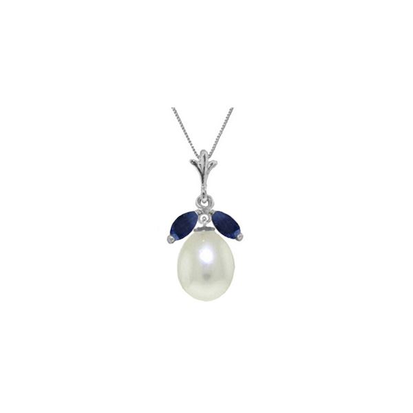 Genuine 4.5 ctw Pearl & Sapphire Necklace 14KT White Gold - REF-25K8V