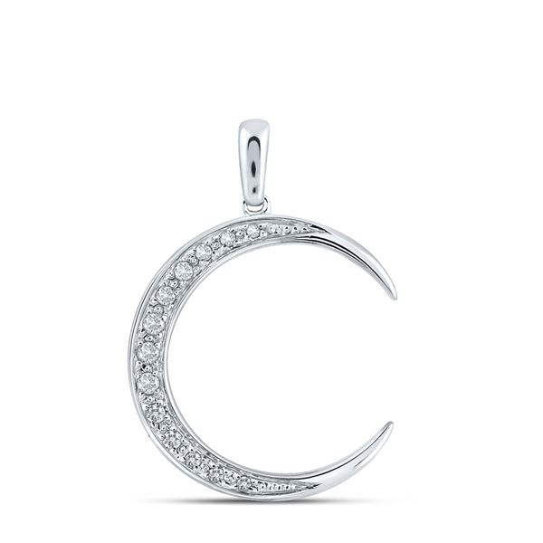 Round Diamond Crescent Moon Pendant 1/6 Cttw 14KT White Gold