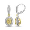 Image 1 : Round Yellow Diamond Oval Dangle Earrings 1-1/3 Cttw 14KT White Gold