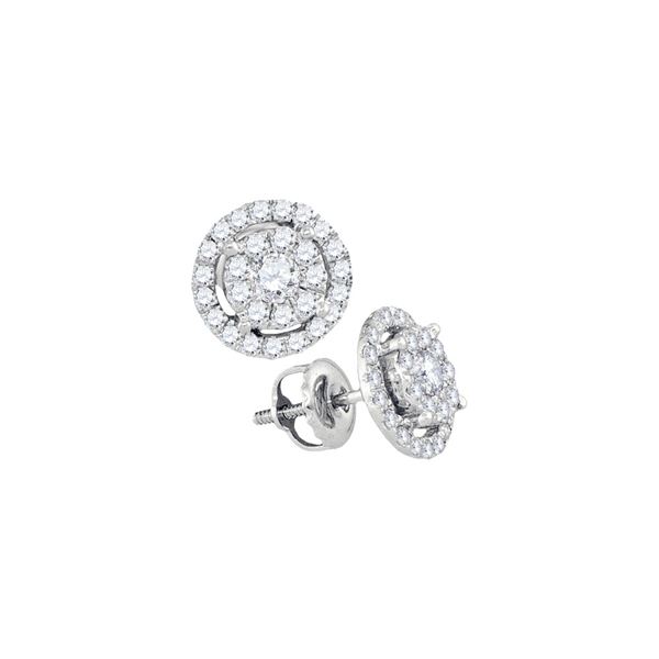 Round Diamond Concentric Cluster Earrings 3/4 Cttw 14KT White Gold