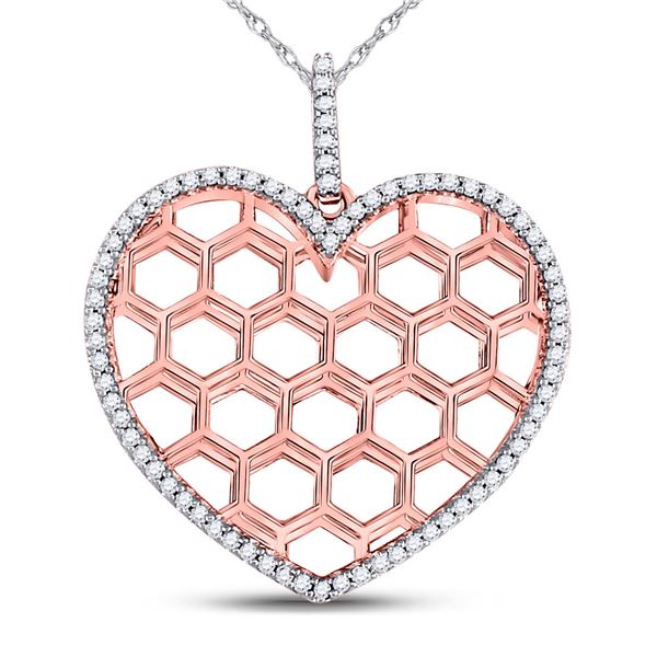 Round Diamond Honeycomb Heart Pendant 1/5 Cttw 10KT Two-tone Gold
