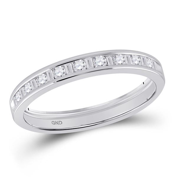 Round Baguette Diamond Channel-set Wedding Band 1/4 Cttw 14KT White Gold