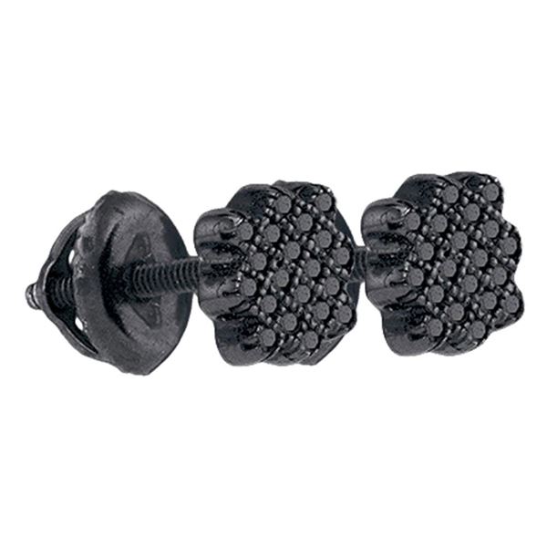 Sterling Silver Black Color Enhanced Diamond Cluster Stud Earrings 1/20 Cttw Sterling Silver