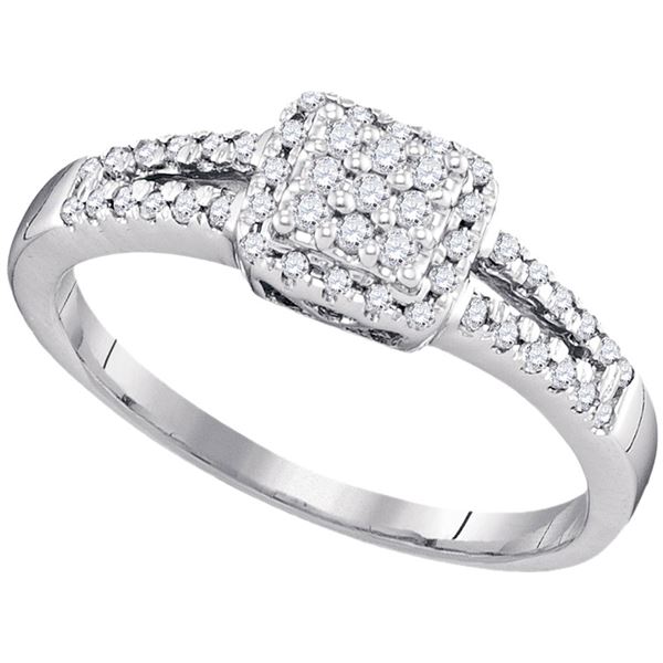 Diamond Square Cluster Ring 1/4 Cttw 10kt White Gold