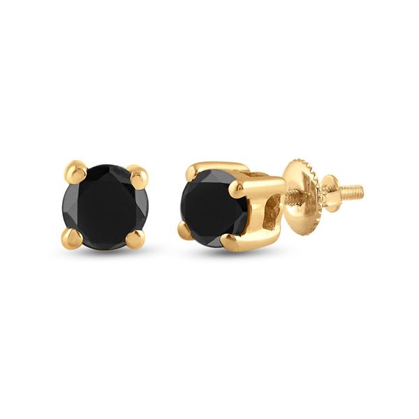 Unisex Black Color Enhanced Diamond Solitaire Stud Earrings 1/4 Cttw 10kt Yellow Gold