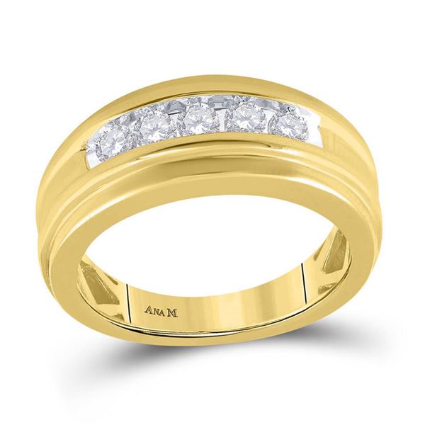 Mens Diamond Wedding Channel Set Band Ring 1/2 Cttw 14kt Yellow Gold