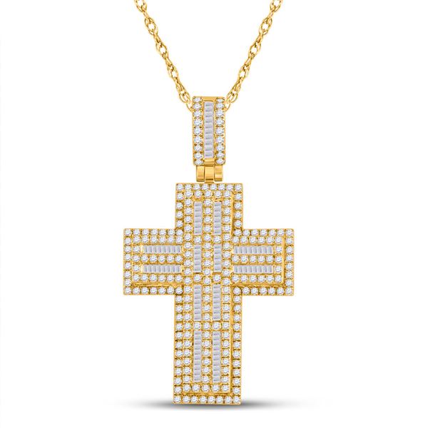 Mens Diamond Cross Charm Pendant 3-1/4 Cttw 10kt Yellow Gold