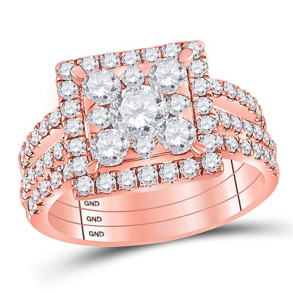 Diamond Square Bridal Wedding Ring Band Set 2 Cttw 14kt Rose Gold