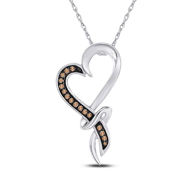 Brown Diamond Heart Pendant 1/10 Cttw 10kt White Gold