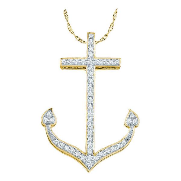 Anchor Nautical Pendant 1/6 Cttw 10k Yellow Gold