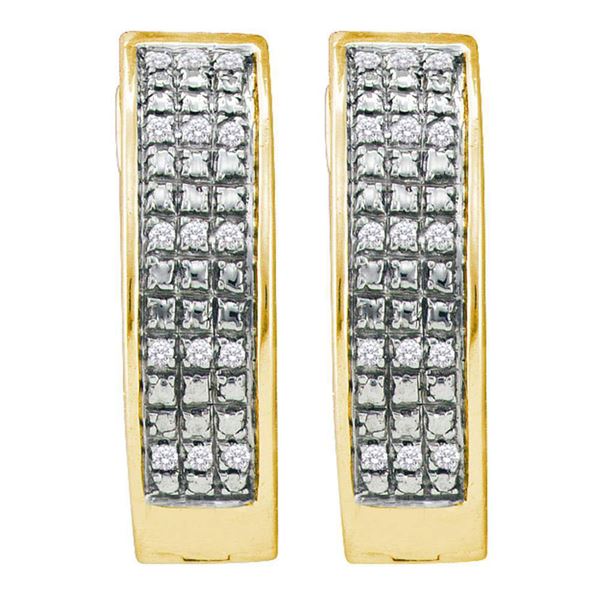 Pave-set Diamond Triple Row Hoop Earrings 1/10 Cttw Yellow-tone Sterling Silver
