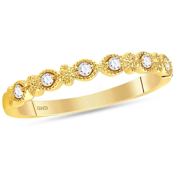 Diamond Milgrain Stackable Band Ring 1/10 Cttw 14kt Yellow Gold
