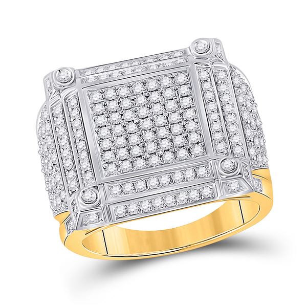 Mens Diamond Square Cluster Ring 1-3/8 Cttw 14kt Yellow Gold