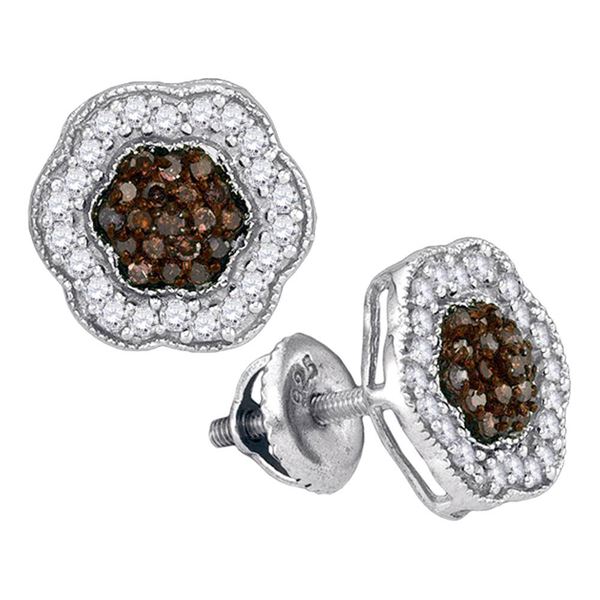 Brown Diamond Polygon Cluster Earrings 1/2 Cttw 10kt White Gold