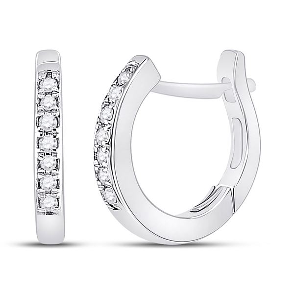 Diamond Huggie Hoop Earrings 1/20 Cttw 10kt White Gold