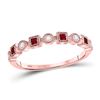 Image 1 : Princess Ruby Diamond Square Dot Milgrain Stackable Band Ring 1/8 Cttw 10kt Rose Gold