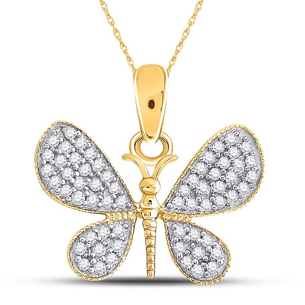 Diamond Butterfly Bug Pendant 1/3 Cttw 10kt Yellow Gold