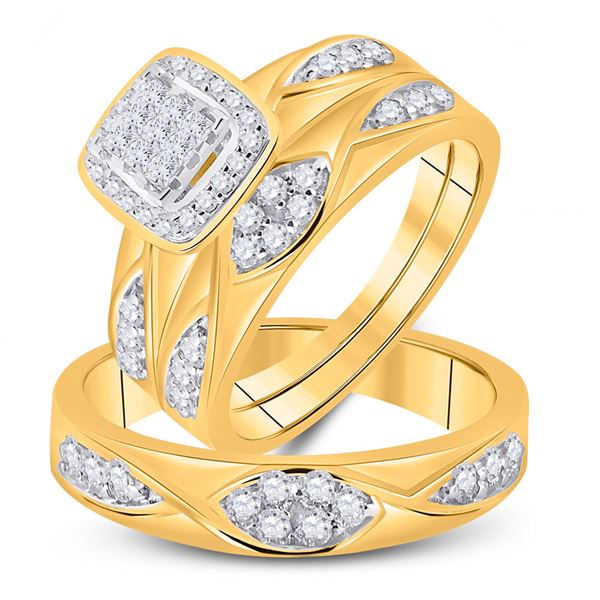 His Hers Princess Diamond Square Matching Wedding Set 5/8 Cttw 10kt Yellow Gold