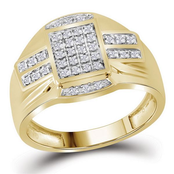Mens Diamond Rectangle Cluster Ring 1/4 Cttw 10kt Yellow Gold