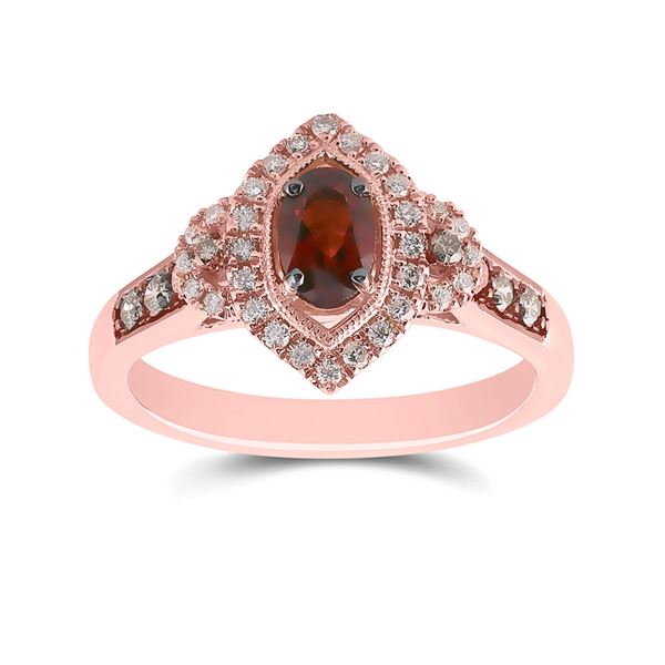 Oval Garnet Diamond Solitaire Ring 7/8 Cttw 14kt Rose Gold