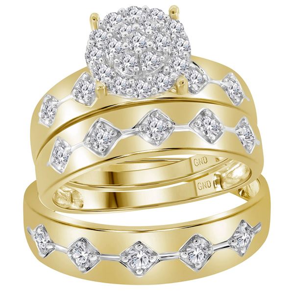His Hers Diamond Cluster Matching Wedding Set 3/4 Cttw 10kt Yellow Gold