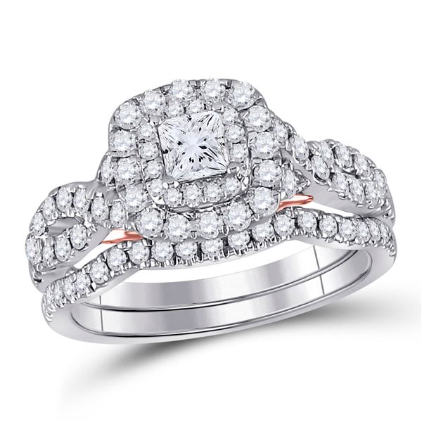 Princess Diamond Bridal Wedding Ring Band Set 1-1/4 Cttw 14kt Two-tone Gold