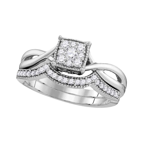 Diamond Flower Cluster Bridal Wedding Ring Band Set 1/3 Cttw 10k White Gold