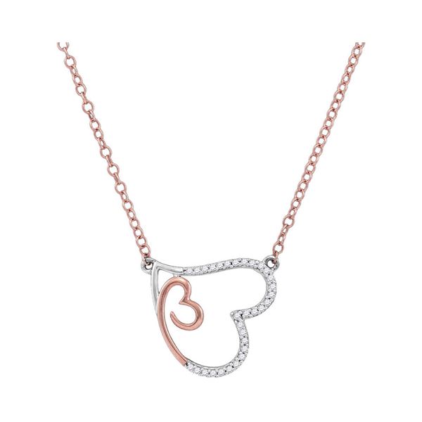 Diamond Double Heart Pendant Necklace 1/10 Cttw 10kt Rose Gold