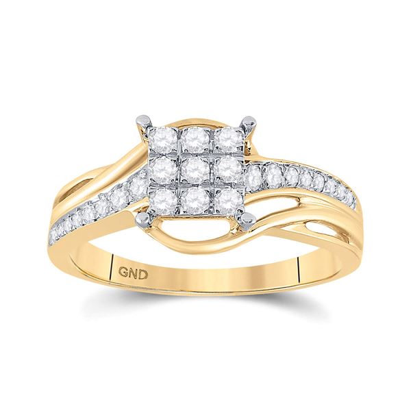 Diamond Square Cluster Ring 1/3 Cttw 10kt Yellow Gold
