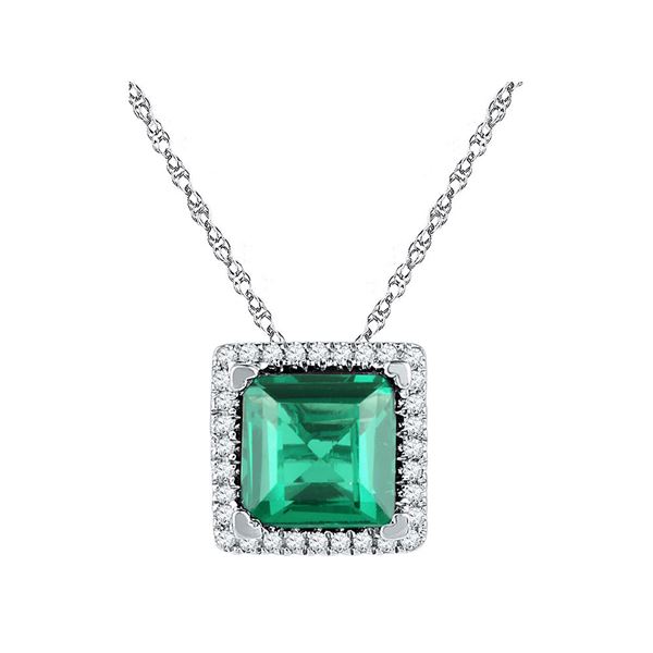 Princess Lab-Created Emerald Square Pendant 1-3/4 Cttw 10kt White Gold