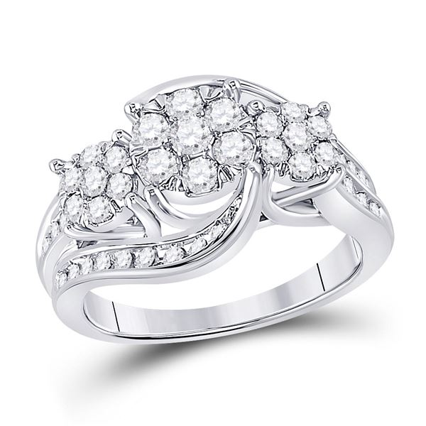 Diamond Cluster Bridal Wedding Engagement Ring 1 Cttw 10kt White Gold